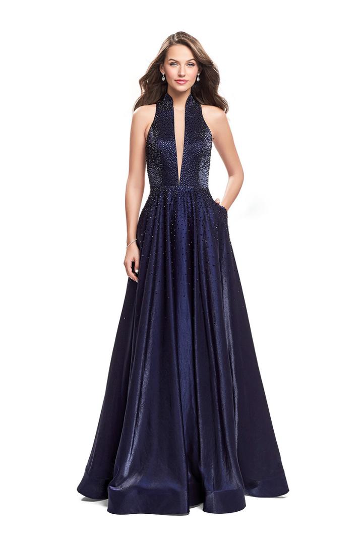La Femme - 25986 Sleeveless Beaded Satin A-line Gown