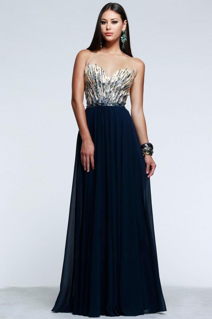 Faviana - S7614 Illusion Beaded Chiffon Evening Gown