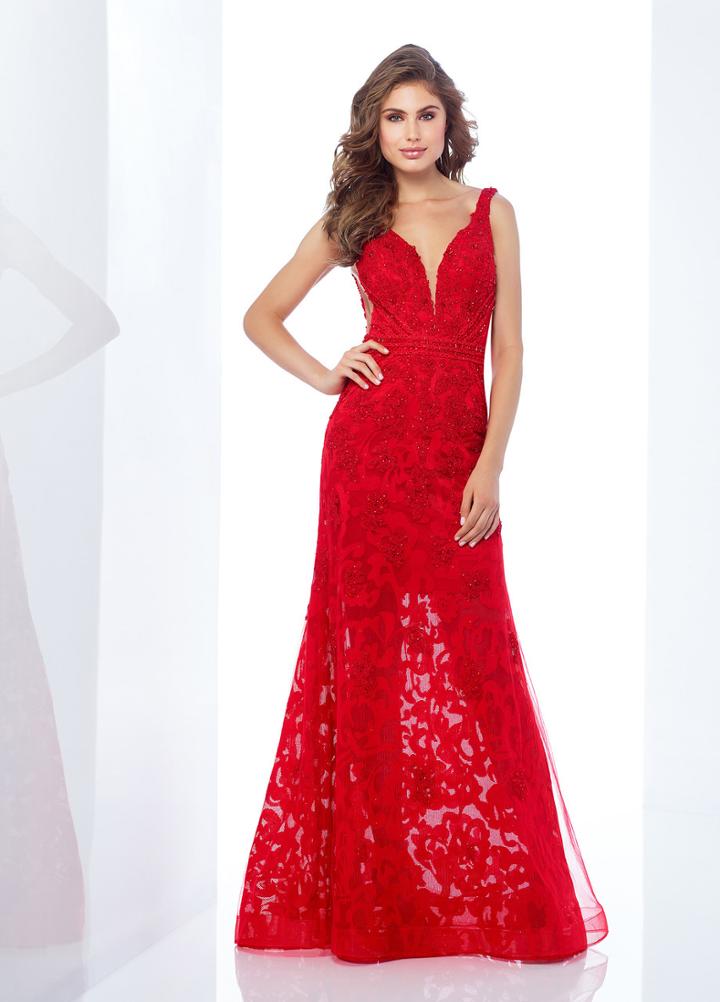 Social Occasions By Mon Cheri - 118883 V-neck Lace A-line Gown