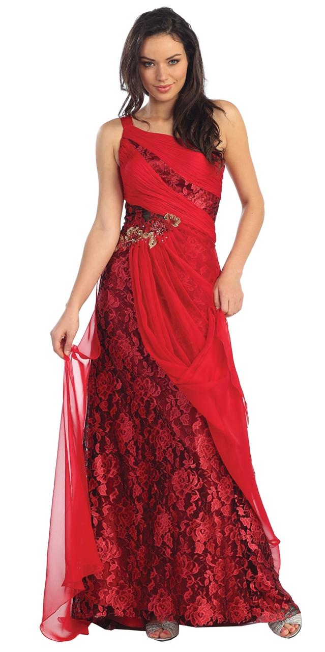 Elizabeth K - Laced One Shoulder Strap Chiffon Dress Gl1086
