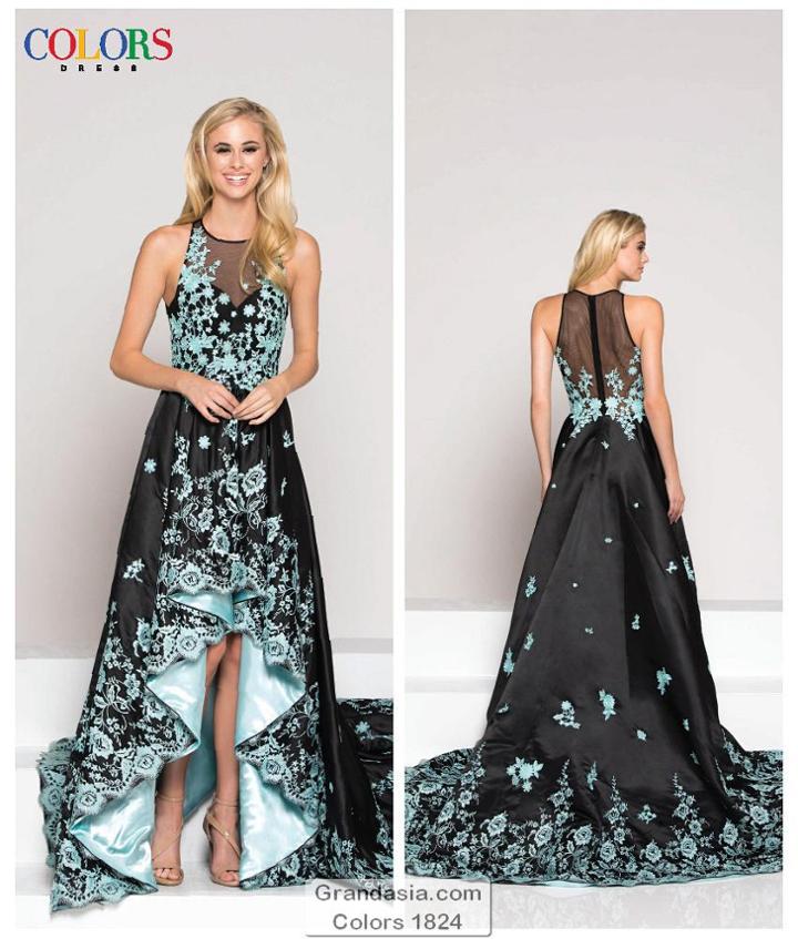 Colors Dress - 1824 Illusion Halter High Low Gown