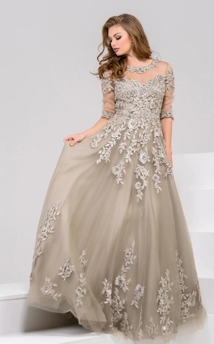 Jovani - 36914 Lace Beaded Scoop Neck Ballgown
