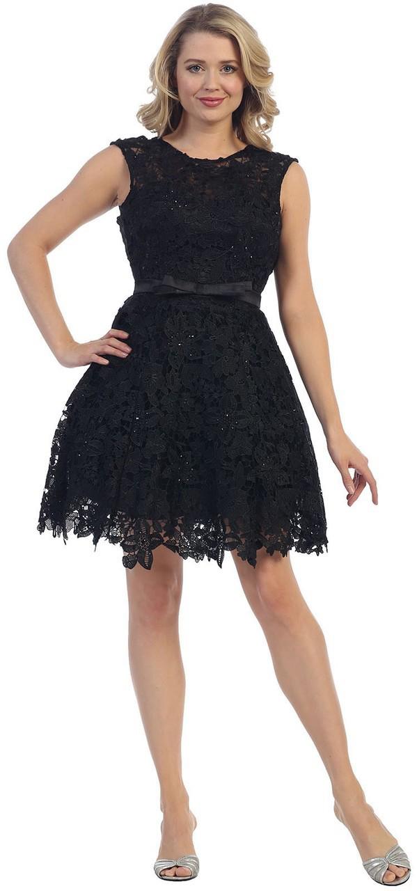 May Queen - Appealing Laced And Beaded Jewel Neck A-line Dress Mq1232