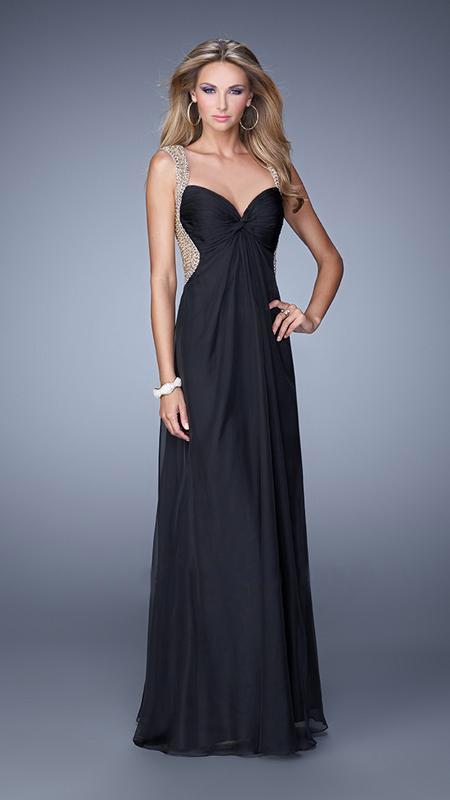 La Femme - 21012 Gold Beaded Chiffon Dress