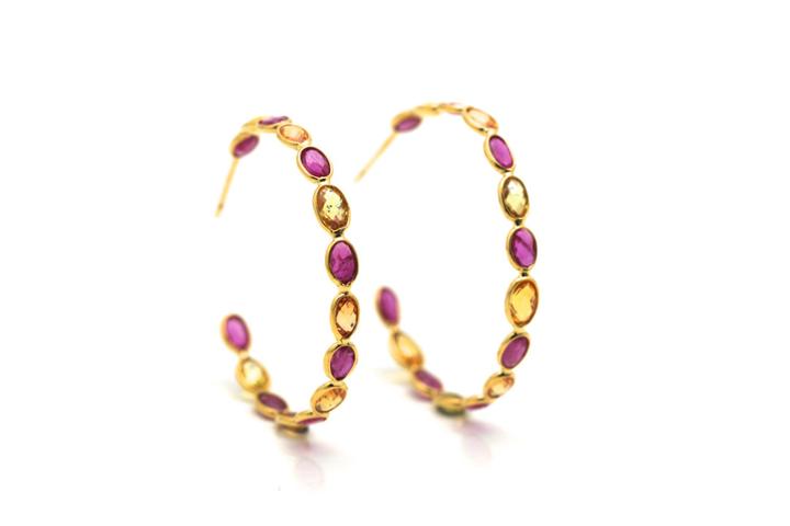 Tresor Collection - Pink Tourmaline & Yellow Sapphire Hoop Earring In 18k Yellow Gold