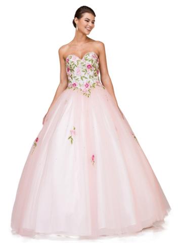 Dancing Queen - Glittering Floral Embroidered Sweetheart Ballgown