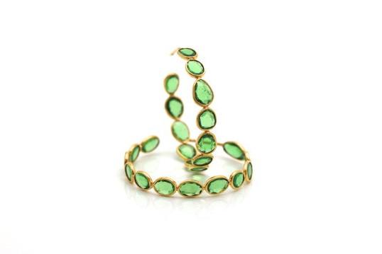 Tresor Collection - 18k Yellow Gold Medium Gemstone Hoop Earrings In Tsavorite Garnet