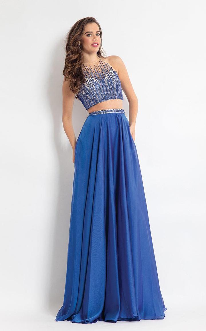 Rachel Allan - 6060 Embellished Illusion Halter A-line Dress