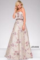 Jovani - Strapless Floral Print Long Dress 45740