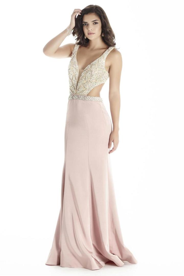Jolene Collection - 17060 Plunging V Neck Cut Out Trumpet Gown