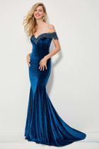Angela And Alison - 81085 Beaded Off-shoulder Velvet Mermaid Dress