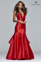 Faviana - S7965 Long V-neck Ball Gown With Ruffle Overskirt