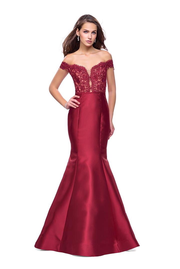 La Femme - 25926 Beaded Lace Off-shoulder Mikado Mermaid Dress