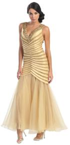 V Neck Sequined Stripes Mermaid Gown