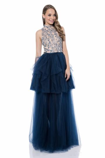 Terani Prom - 1611p1107a Nude High Neck Beaded Prom Dress