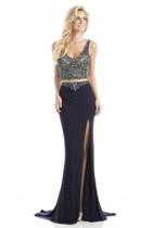 Johnathan Kayne - 7088 Two-piece Opulent Crop Top Slit Gown