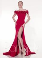 Panoply - Floral Off-the-shoulder With High Slit Trumpet Dress 44296