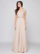 Glow By Colors - G318 Cap Sleeve Lace V-neck Gown