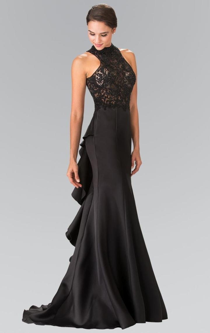 Elizabeth K - Embellished High Neck Mikado Trumpet Dress Gl2227