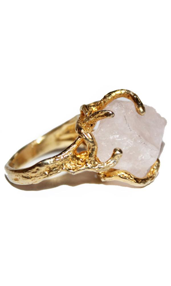 Again Collection - Fire 18k Gold Plated Sterling Rose Quartz Pinky Ring In Gold, Pink