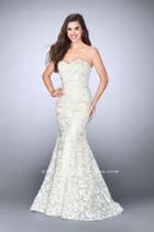 La Femme - Strapless Sweetheart White And Gold Lace Mermaid Gown 23840