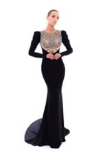 Tarik Ediz - 93423 Bejeweled Illusion Bodice Long Sleeve Gown