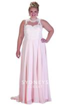 Sydney's Closet - Illusion Jewel Neckline A-line Chiffon Dress Sc7203
