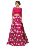 Dancing Queen - Two Piece Embellished Crop Top With Floral Print Dress 9452