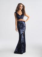 Madison James - 18-678 Two Piece Velvet And Sequined Sheath Dress