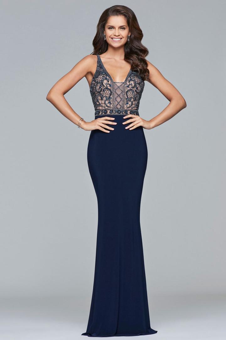 Faviana - S10092 Sleeveless V-neck Beaded Evening Dress