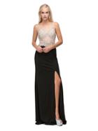 Dancing Queen - Sheer Jeweled Dress With High Slit 9650
