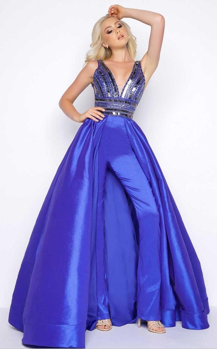 Cassandra Stone - 48463a V Neck Gown With Over Skirt