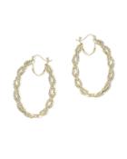 Cz By Kenneth Jay Lane - Gold Plated Pave Braided Pierced Hoop Earring