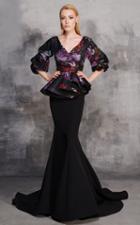 Mnm Couture - N0186 Floral Ruffled Peplum Mermaid Gown