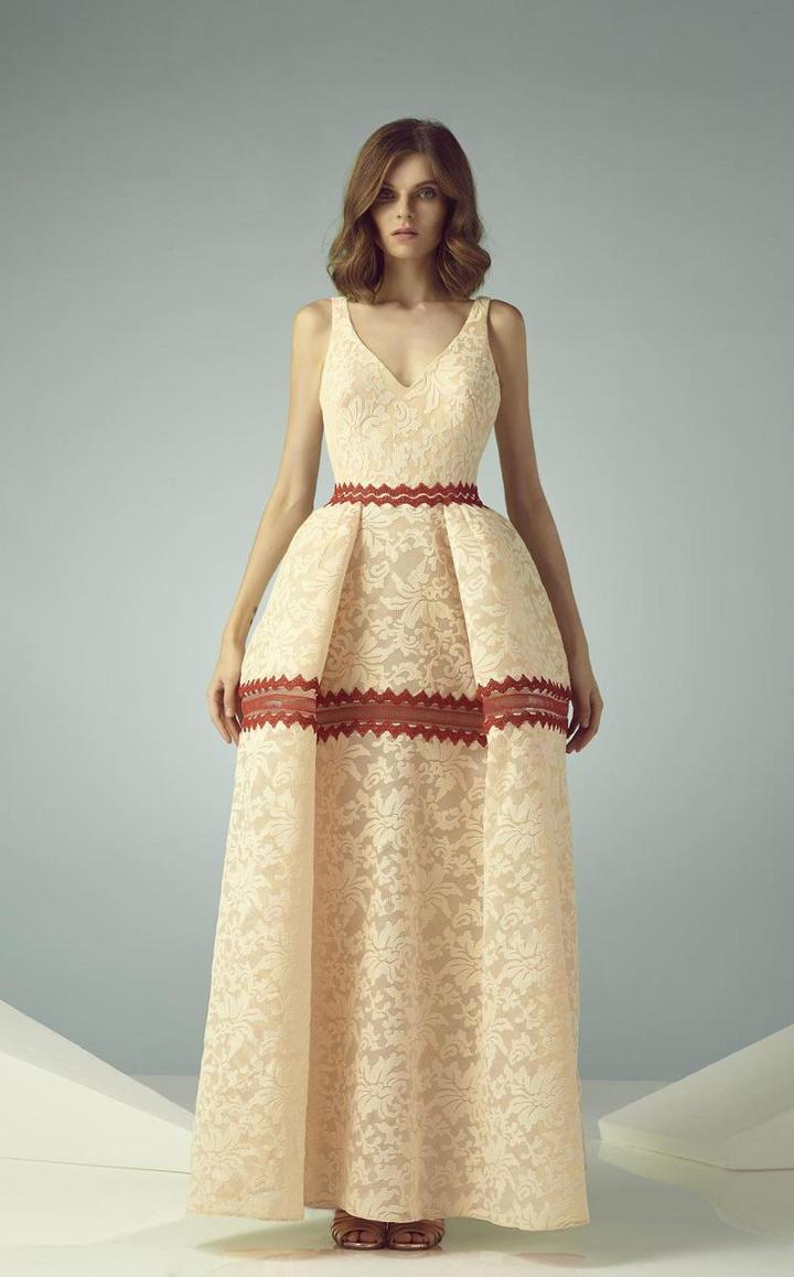 Beside Couture - Bc1208 Embroidered V-neck A-line Dress