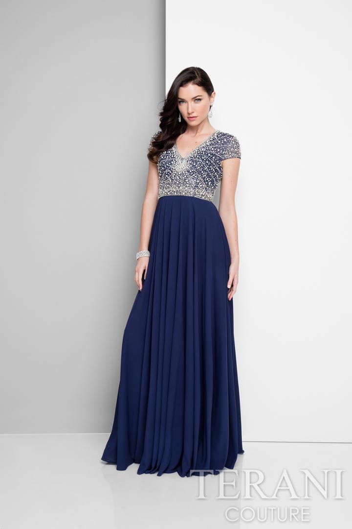 Terani Evening - Enchanting Beaded V-neck A-line Chiffon Gown 1712m3429