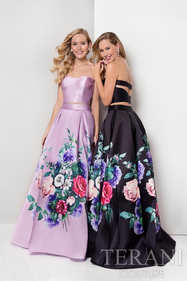 Terani Prom - Two-piece Floral Pleated A-line Gown 1711p2703