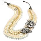 Ben-amun - Multi Strand Pearl Necklace With Side Crystal Brooches