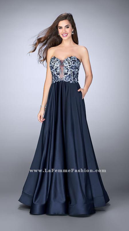 La Femme - Delicate Deep Sweetheart Illusion A-line Long Evening Gown 23881