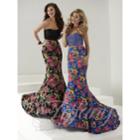 Tiffany Designs - Embellished Faille Floral Print Mermaid Long Evening Gown 16163