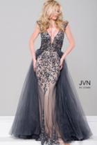 Jovani - Embellished Column Dress With Tulle Overlay Jvn46081