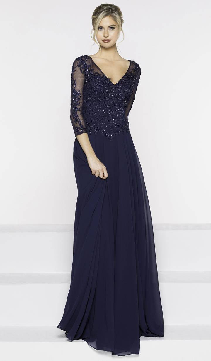 Marsoni By Colors - M233 Ornate Lace Appliqued Quarter Sleeve Gown