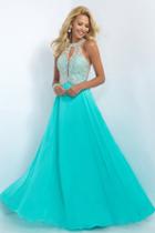 Blush - Embellished Halter Neck Chiffon A-line Dress 11085
