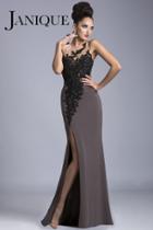 Janique - Long High Neck Floral And Lace Open Back Evening Dress K6403