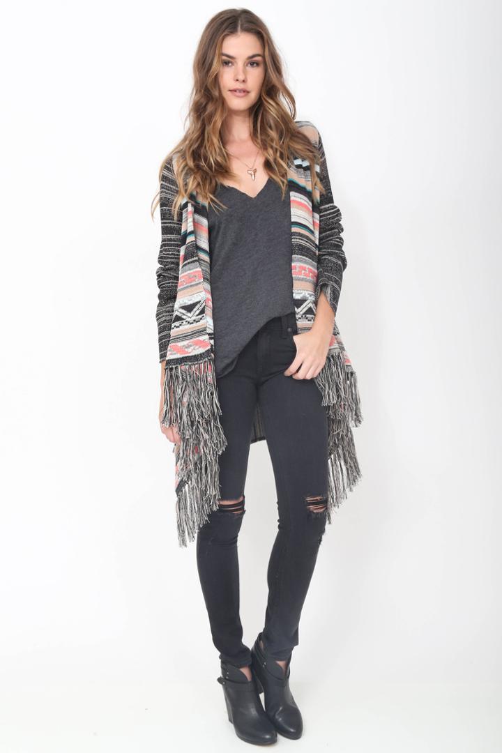 Goddis Phoebe Hooded Fringe Sweater In Monaco