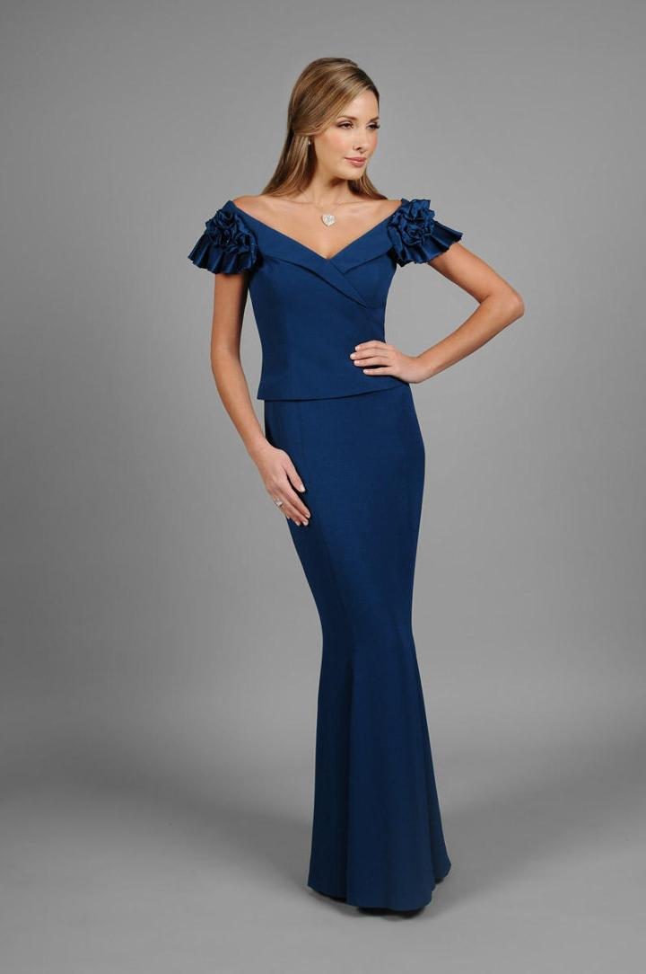 Daymor Couture - Ruffled Cap Sleeved Evening Gown 306