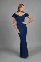 Daymor Couture - Ruffled Cap Sleeved Evening Gown 306