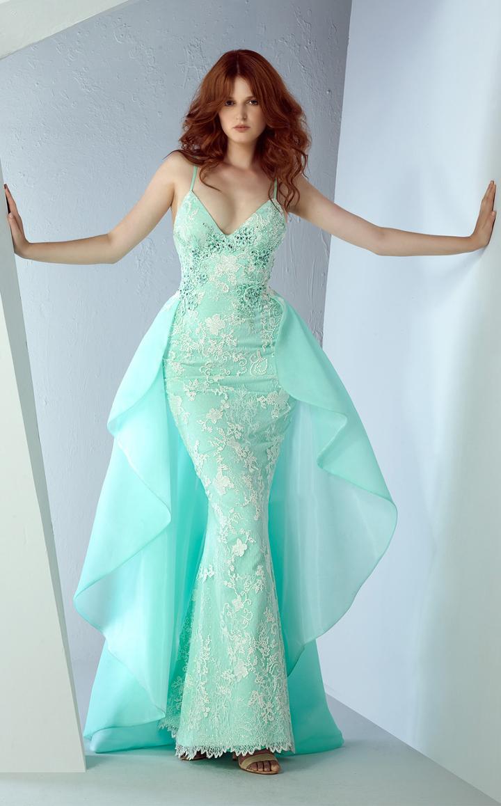 Mnm Couture - G0836 Embroidered Ruffle Overlay Skirt Dress