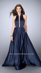 La Femme - Sinuous Deep Halter Long A-line Evening Gown 24447