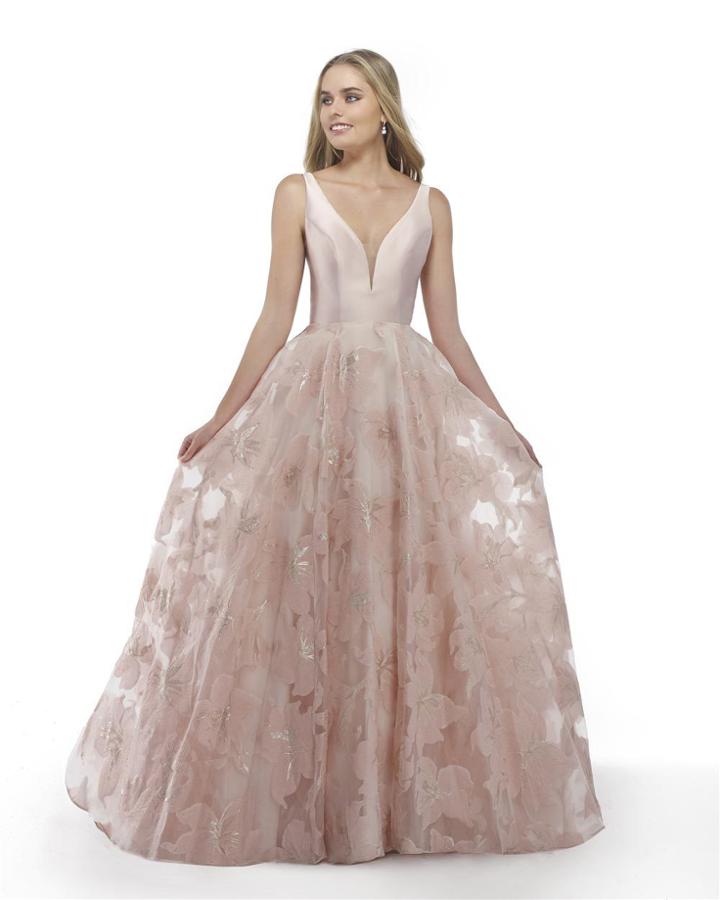Morrell Maxie - 15791 Plunging V-neck Jacquard Print A-line Dress